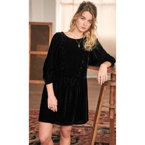 Sezane Robe Velours Marcelle Black Mini Dress Size EU 40/ US 8